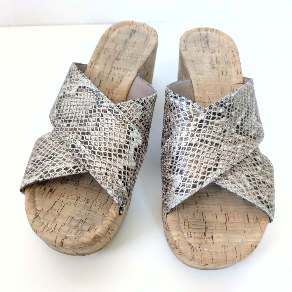 Donald J Pliner Savee Wedge Sandals Snakeskin Cork Platform Slides 11M Neutral - Picture 2 of 8